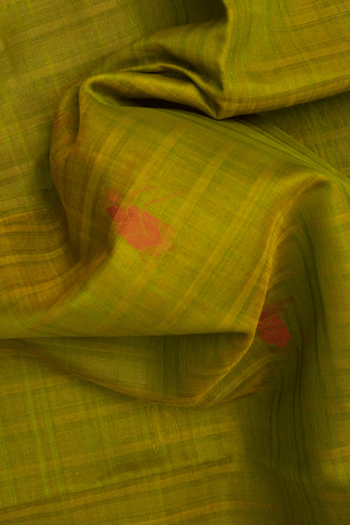 Threadwork Buttas Olive Green Kora Silk Cotton Saree