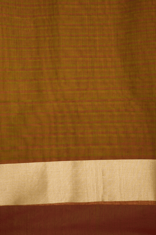 Threadwork Buttas Olive Green Kora Silk Cotton Saree