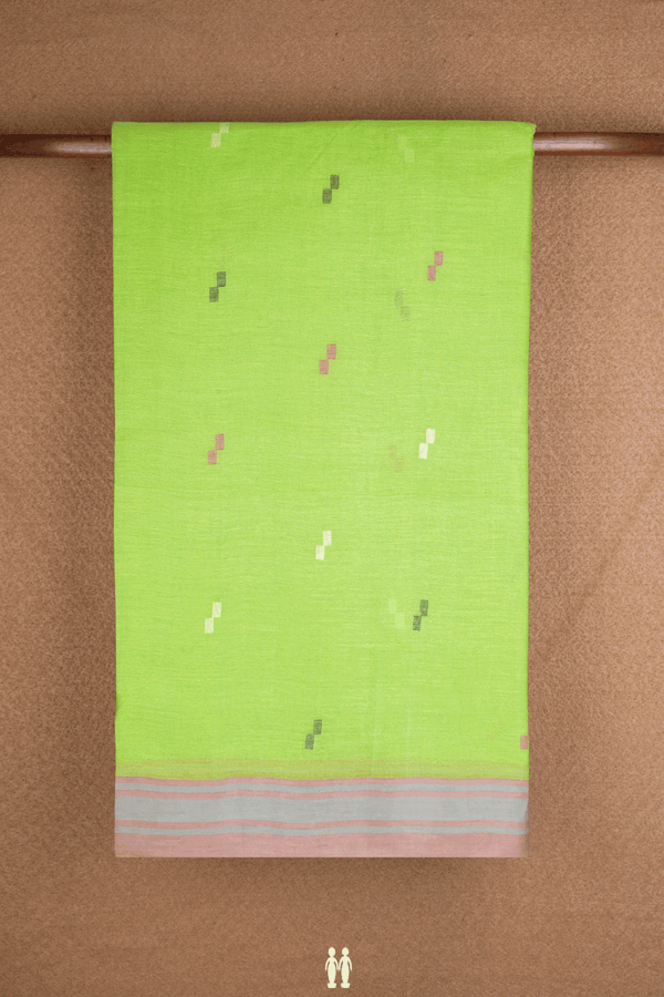 Threadwork Buttas Parrot Green Bengal Cotton Saree