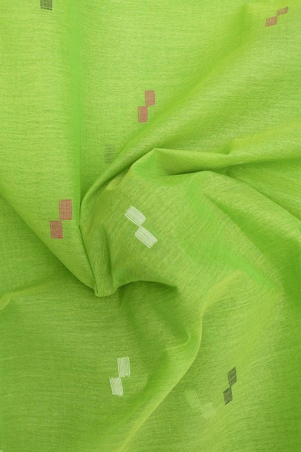 Threadwork Buttas Parrot Green Bengal Cotton Saree