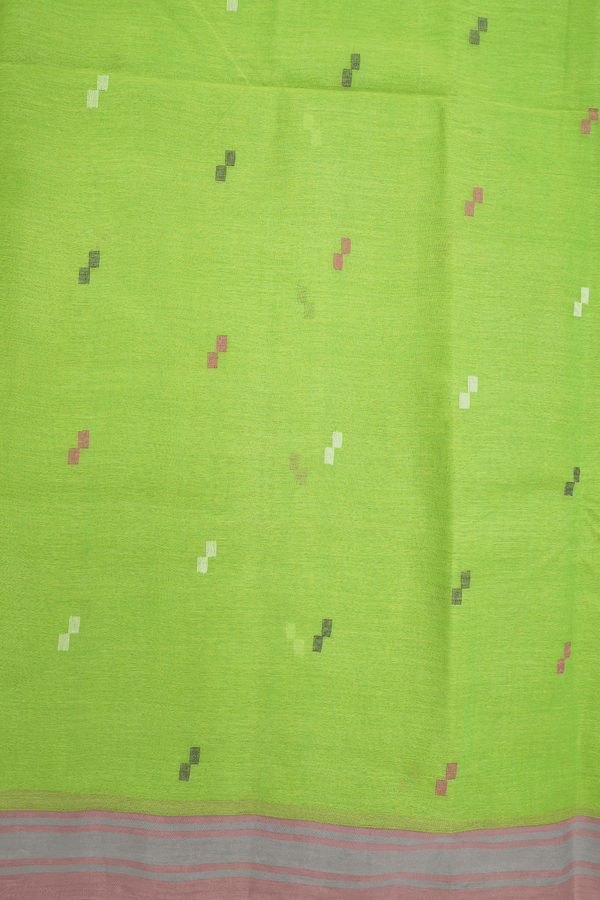 Threadwork Buttas Parrot Green Bengal Cotton Saree