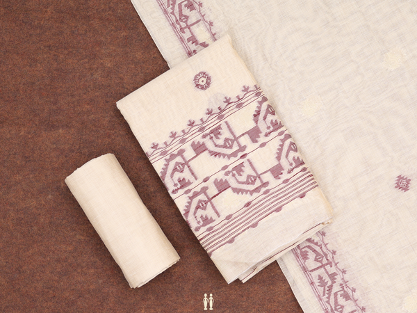 Threadwork Buttas Pastel Brown Silk Cotton Salwar Material