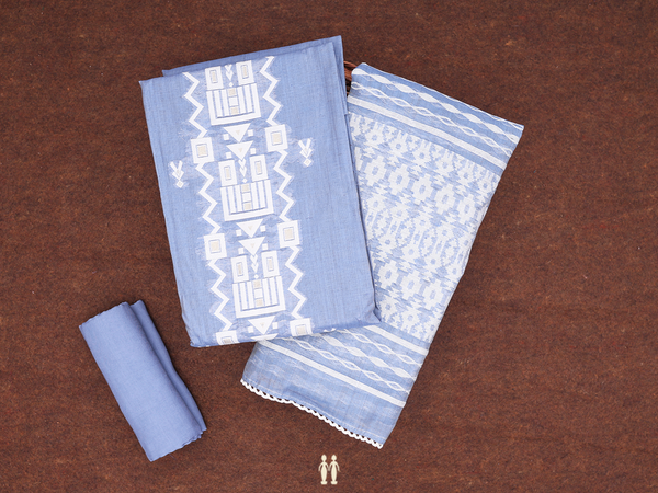 Threadwork Buttas Pigeon Blue Cotton Salwar Material