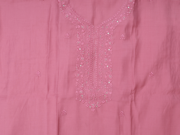 Threadwork Buttas Pink Silk Cotton Unstitched Salwar Material