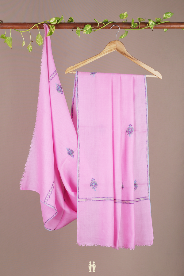 Threadwork Buttas Pink Woolen Cotton Shawl