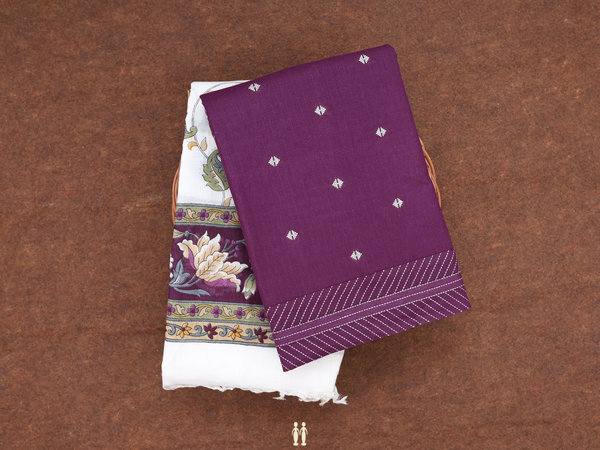 Threadwork Buttas Purple Cotton Unstitched Salwar Material