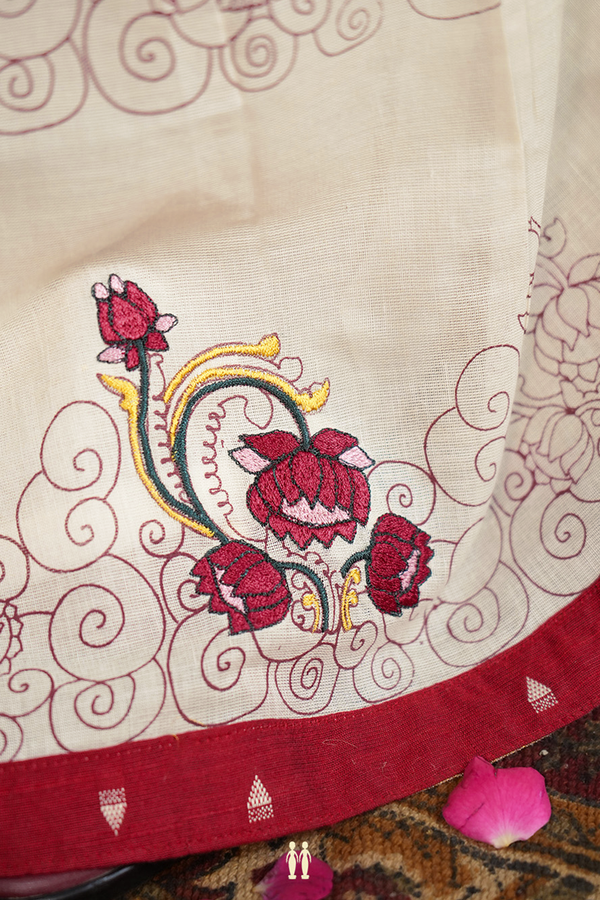 Threadwork Buttas Red And White Kasavu Readymade Pavadai Sattai