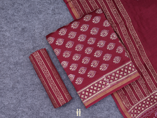 Threadwork Buttas Red Cotton Unstitched Salwar Material