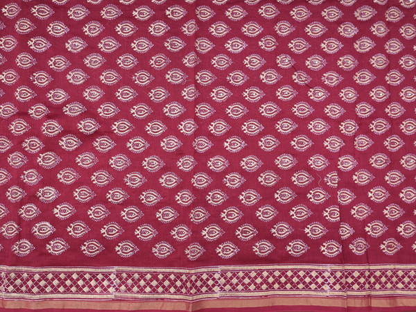 Threadwork Buttas Red Cotton Unstitched Salwar Material