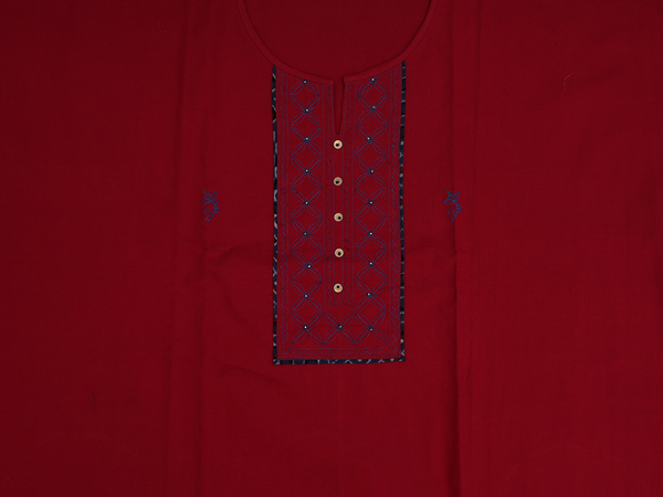 Threadwork Buttas Red Cotton Unstitched Salwar Material