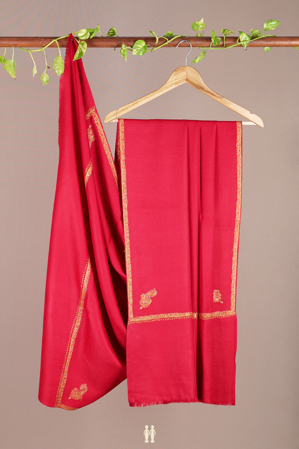 Threadwork Buttas Red Woolen Cotton Shawl