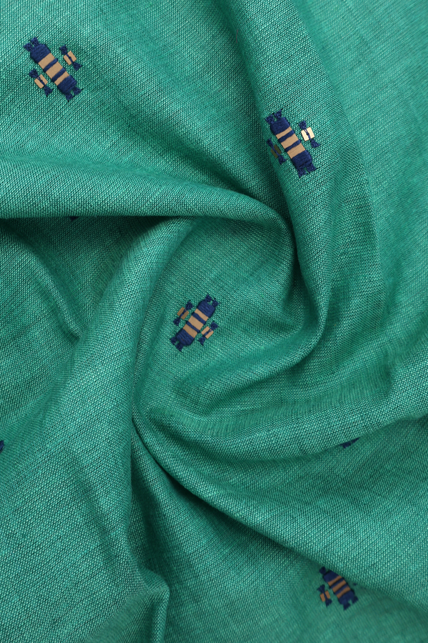 Threadwork Buttas Sea Green Linen Cotton Long Kurta