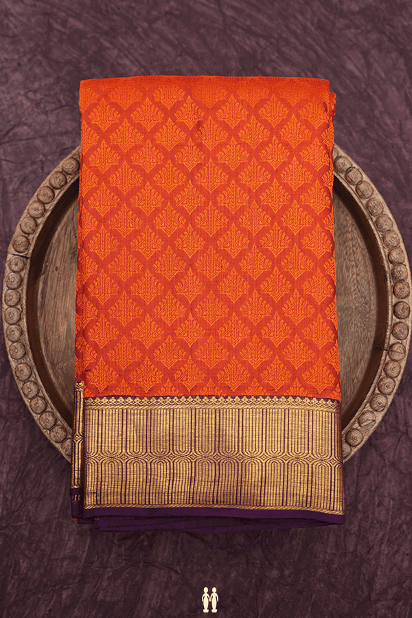 Threadwork Buttas Spiced Orange Kanchipuram Silk Saree