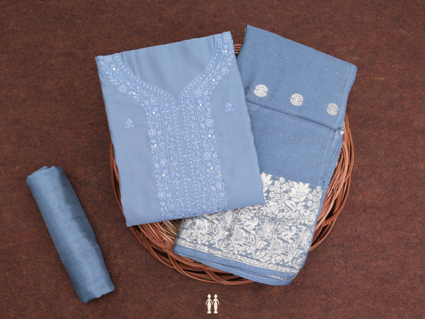 Threadwork Buttas Stone Blue Silk Cotton Salwar Material