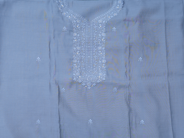 Threadwork Buttas Stone Blue Silk Cotton Salwar Material