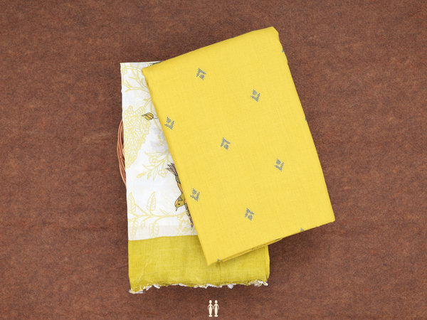 Threadwork Buttas Yellow Cotton Unstitched Salwar Material
