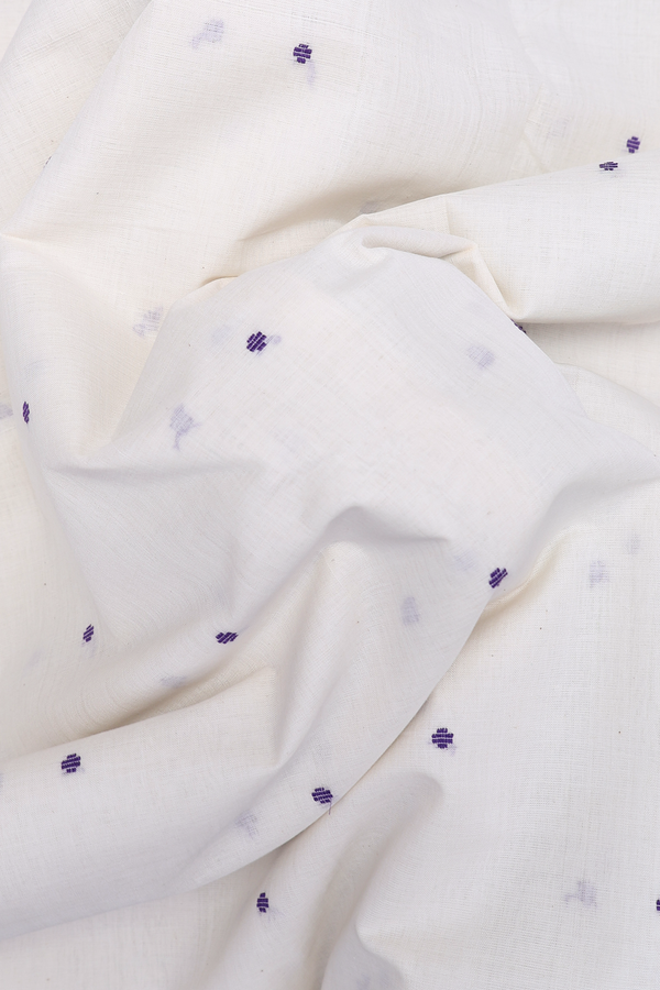 Threadwork Buttis Egg White Handloom Cotton Saree