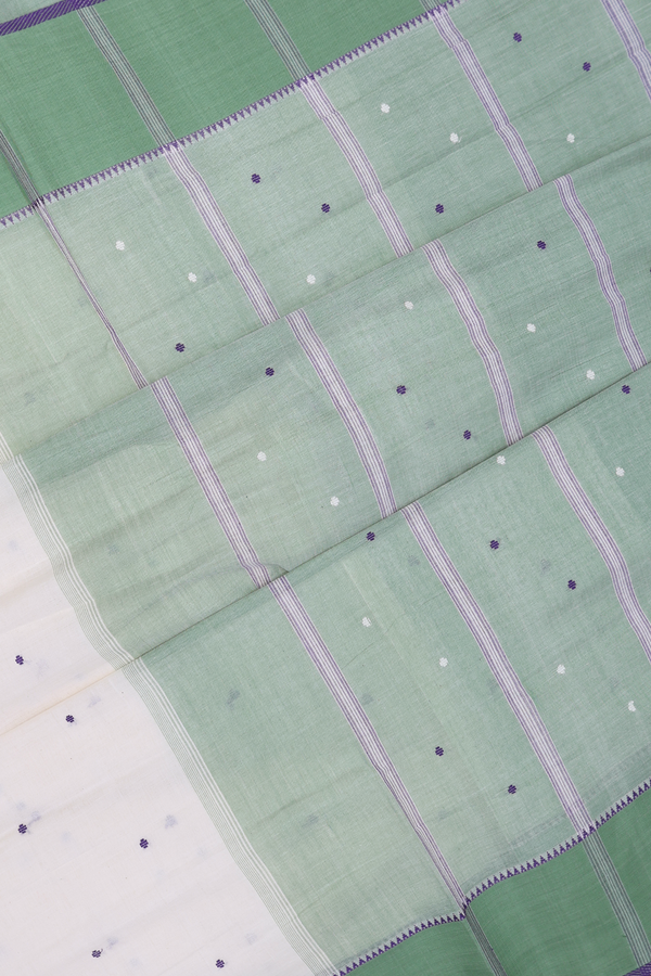 Threadwork Buttis Egg White Handloom Cotton Saree