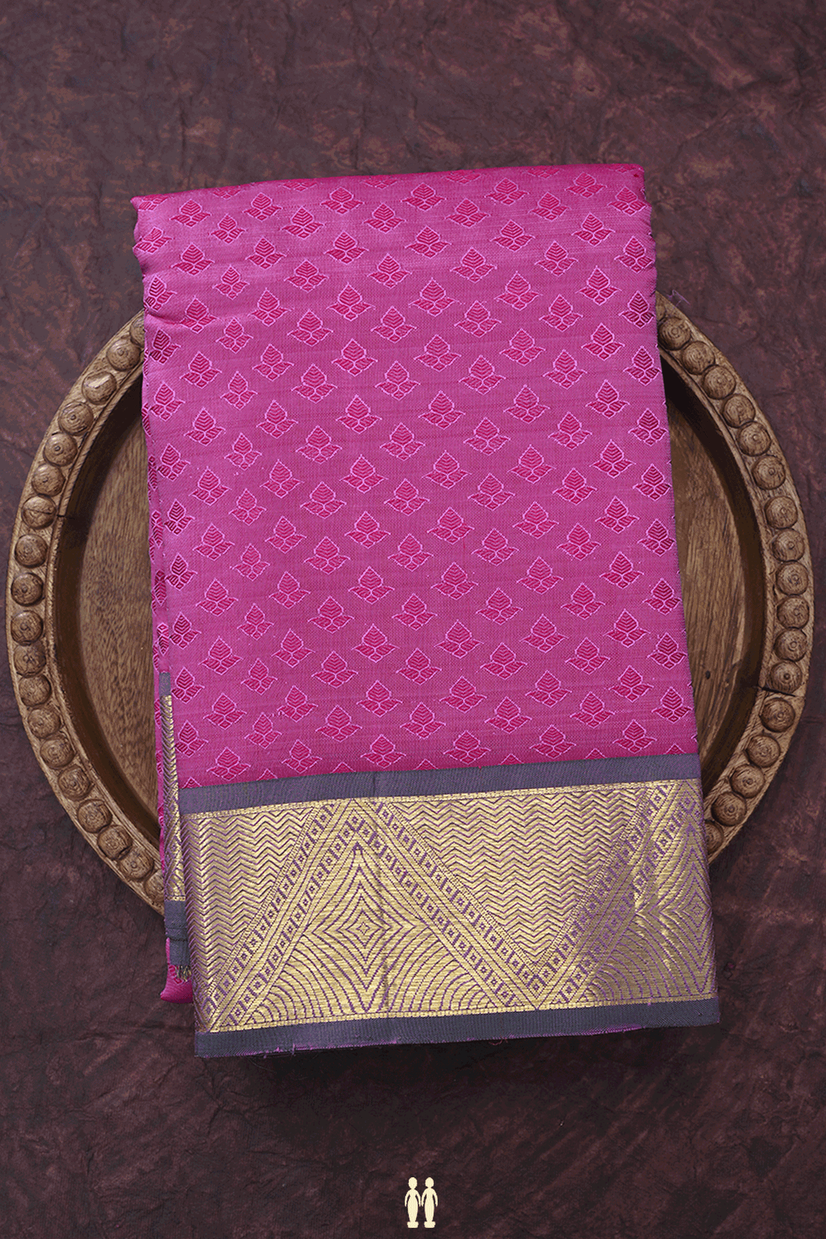 Threadwork Buttis Mulberry Pink Kanchipuram Silk Saree