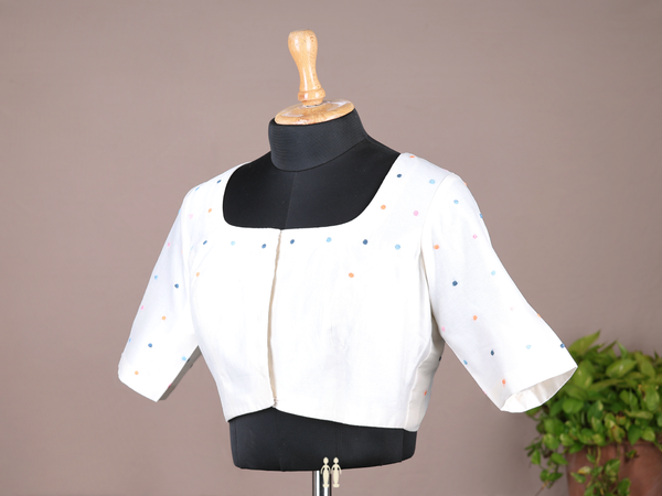 Threadwork Buttis White Silk Cotton Readymade Blouse