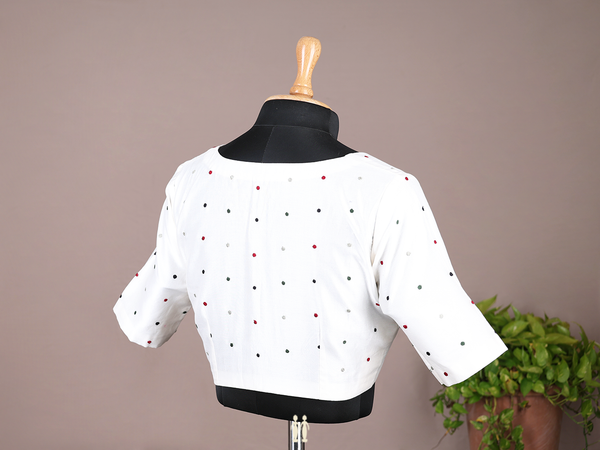 Threadwork Buttis White Silk Cotton Readymade Blouse