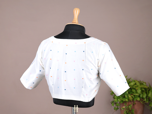 Threadwork Buttis White Silk Cotton Readymade Blouse