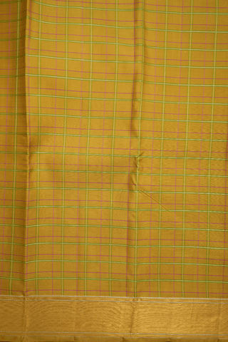 Threadwork Check Design Celery Yellow Kanchipuram Silk Saree