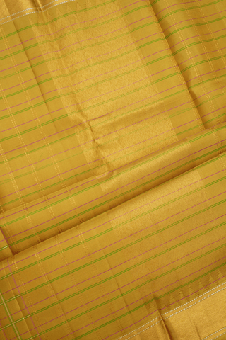 Threadwork Check Design Celery Yellow Kanchipuram Silk Saree