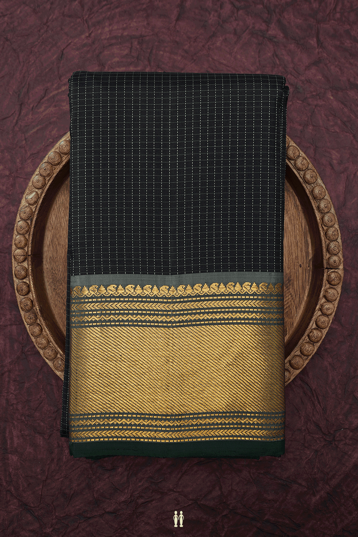 Threadwork Checks Design Black Kanchipuram Silk Saree