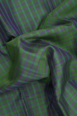 Threadwork Checks Design Fern Green Kanchipuram Silk Saree