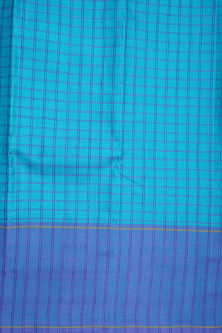 Threadwork Checks Design Sea Blue Kanchipuram Silk Saree
