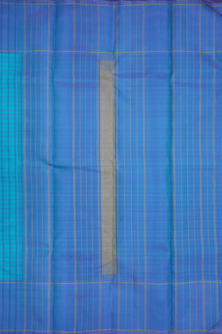 Threadwork Checks Design Sea Blue Kanchipuram Silk Saree