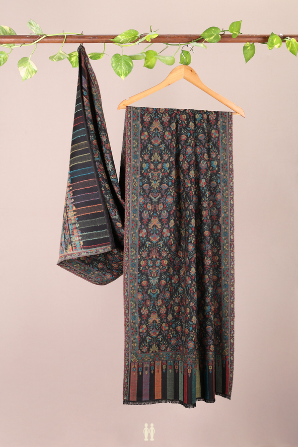 Threadwork Design Black Woolen Cotton Shawl