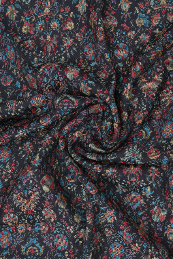 Threadwork Design Black Woolen Cotton Shawl