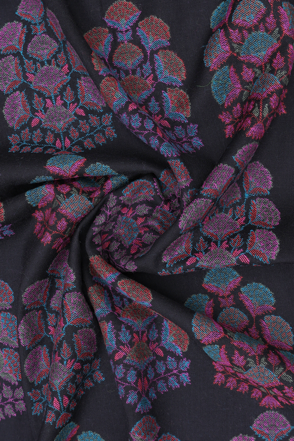 Threadwork Design Black Woolen Cotton Shawl