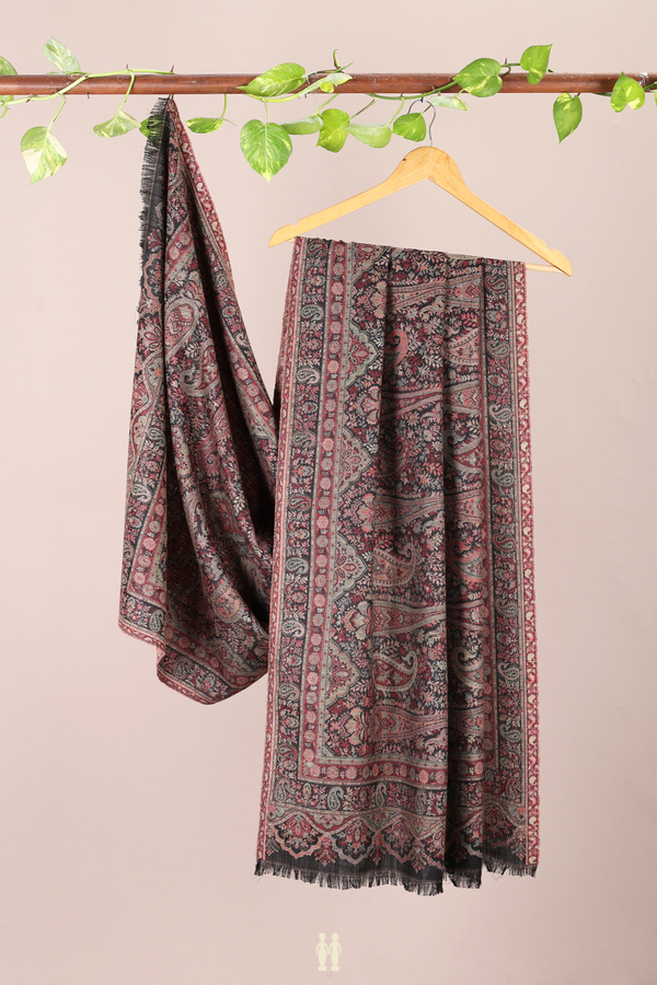 Threadwork Design Black Woolen Cotton Shawl