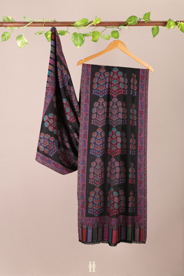 Threadwork Design Black Woolen Cotton Shawl