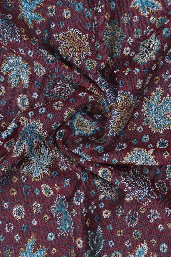 Threadwork Design Dark Maroon Woolen Cotton Shawl