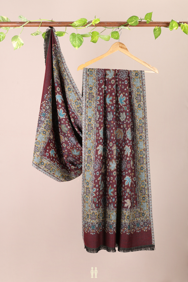 Threadwork Design Dark Maroon Woolen Cotton Shawl