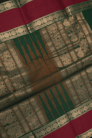 Threadwork Design Forest Green Chettinadu Cotton Saree
