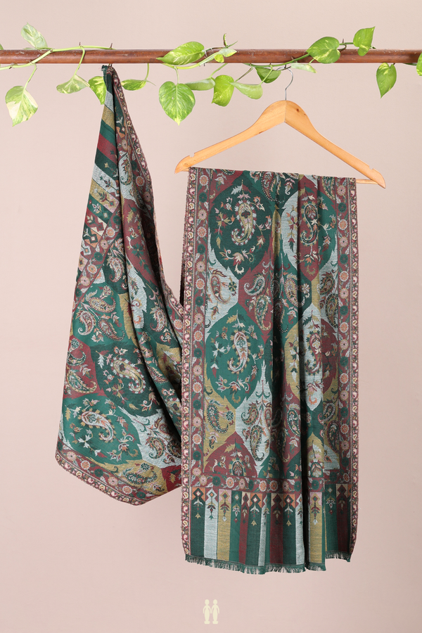 Threadwork Design Green Woolen Cotton Shawl