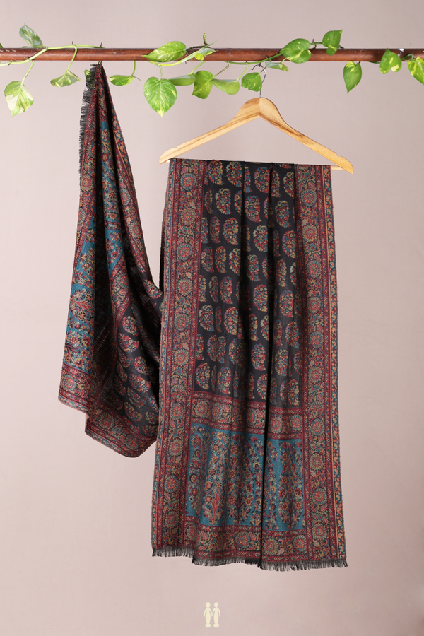 Threadwork Design Black Woolen Cotton Shawl