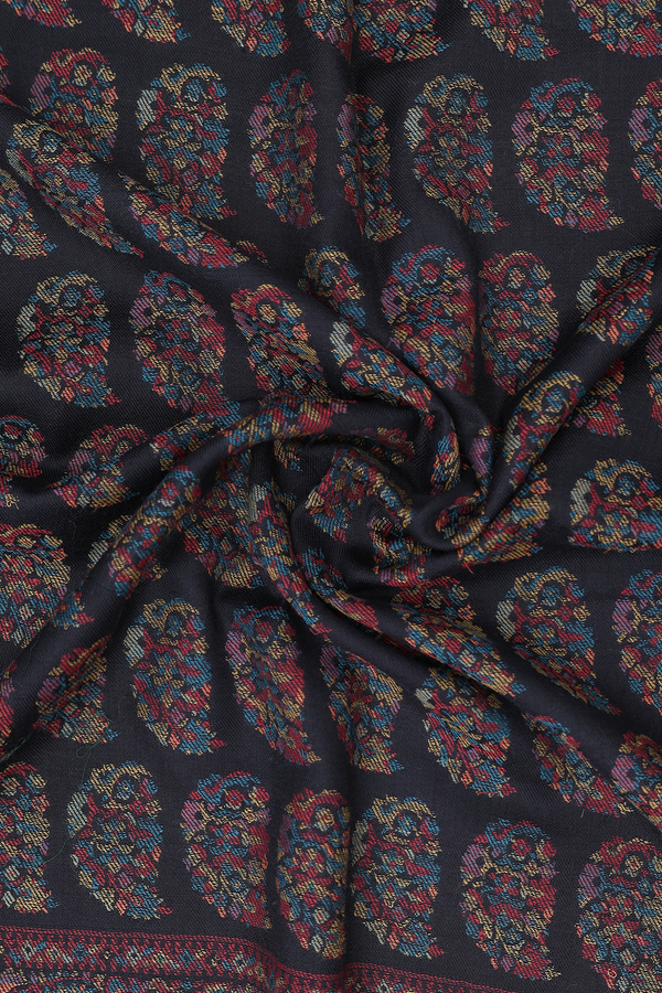 Threadwork Design Black Woolen Cotton Shawl