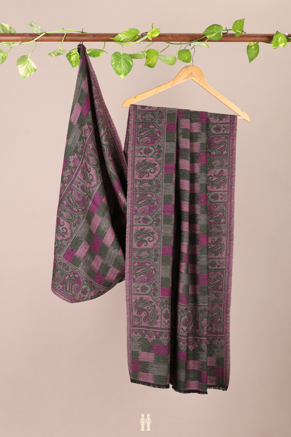 Threadwork Design Grey And Purple Woolen Cotton Shawl