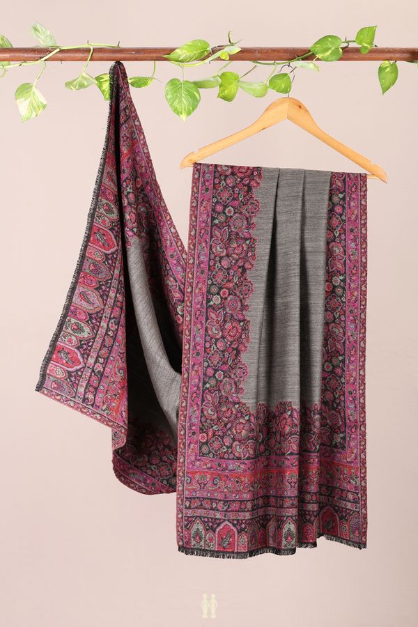 Threadwork Design Grey Woolen Cotton Shawl