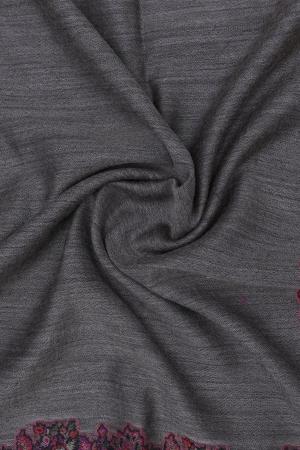 Threadwork Design Grey Woolen Cotton Shawl