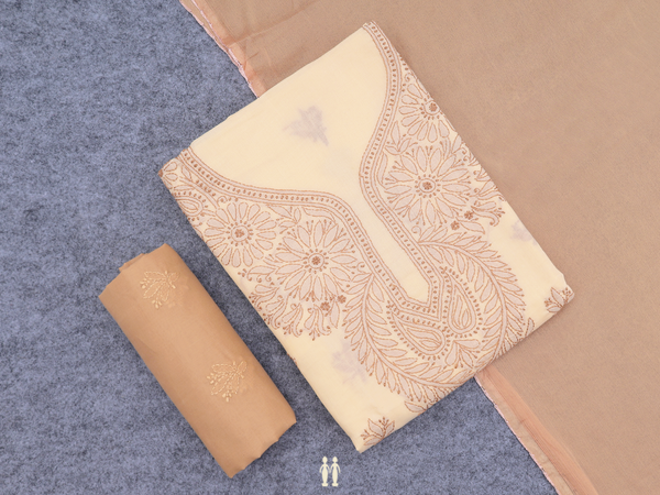 Threadwork Design Orange Cotton Unstitched Salwar Material