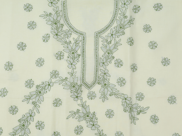 Threadwork Design Pale Yellow Cotton Unstitched Salwar Material