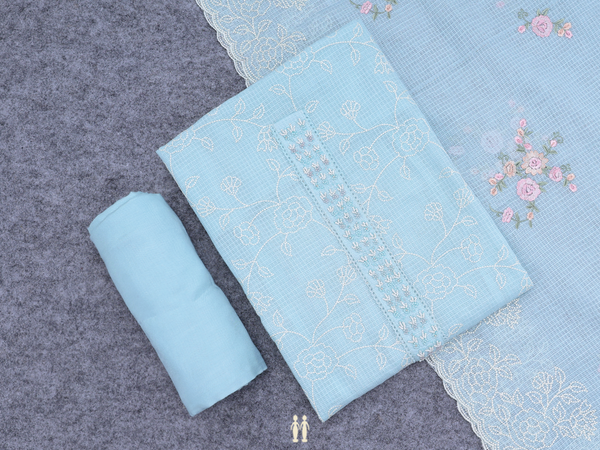 Threadwork Design Pastel Blue Kota Unstitched Salwar Material