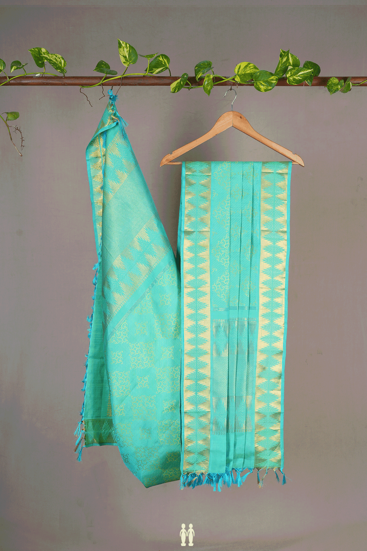 Threadwork Design Sea Green Kanchipuram Silk Dupatta